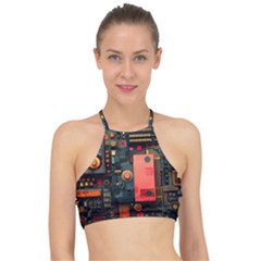 Tech Technology Pattern Halter Bikini Top by Salmanaz77