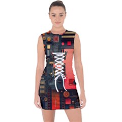 Tech Technology Pattern Lace Up Front Bodycon Dress by Salmanaz77