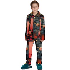 Tech Technology Pattern Kids  Long Sleeve Velvet Pajamas Set by Salmanaz77