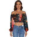 Tech Technology Pattern Long Sleeve Crinkled Weave Crop Top View1