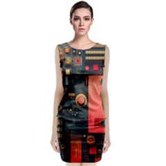 Tech Technology Pattern Sleeveless Velvet Midi Dress