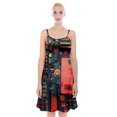 Tech Technology Pattern Spaghetti Strap Velvet Dress