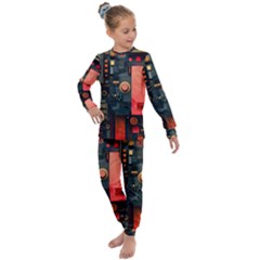 Tech Technology Pattern Kids  Long Sleeve Set 