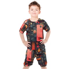 Tech Technology Pattern Kids  T-shirt And Shorts Set