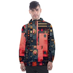 Tech Technology Pattern Men s Front Pocket Pullover Windbreaker by Salmanaz77