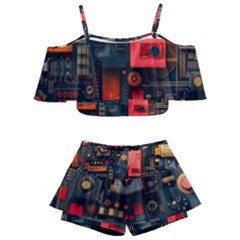 Tech Technology Pattern Kids  Off Shoulder Skirt Bikini by Salmanaz77