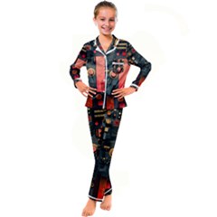 Tech Technology Pattern Kids  Satin Long Sleeve Pajamas Set by Salmanaz77