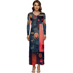 Tech Technology Pattern Long Sleeve Longline Maxi Dress by Salmanaz77