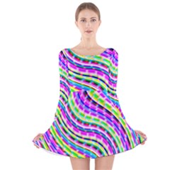 Neon Trippy Swirls Twirls Design Long Sleeve Velvet Skater Dress