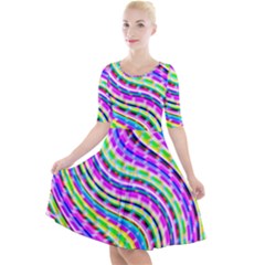 Neon Trippy Swirls Twirls Design Quarter Sleeve A-line Dress With Pockets