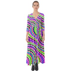 Neon Trippy Swirls Twirls Design Button Up Boho Maxi Dress by Salmanaz77