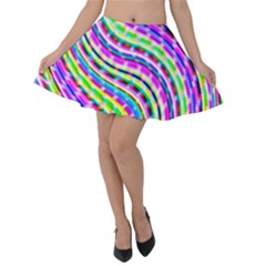 Neon Trippy Swirls Twirls Design Velvet Skater Skirt