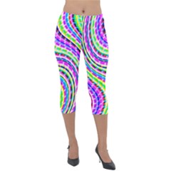 Neon Trippy Swirls Twirls Design Lightweight Velour Capri Leggings  by Salmanaz77