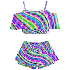 Neon Trippy Swirls Twirls Design Kids  Off Shoulder Skirt Bikini by Salmanaz77