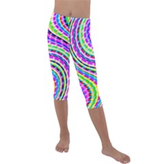 Neon Trippy Swirls Twirls Design Kids  Lightweight Velour Capri Leggings  by Salmanaz77