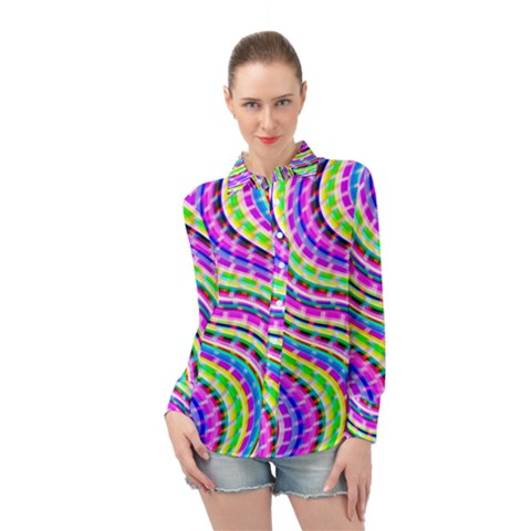 Neon Trippy Swirls Twirls Design Long Sleeve Chiffon Shirt by Salmanaz77