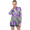 Neon Trippy Swirls Twirls Design Long Sleeve Satin Shirt View1