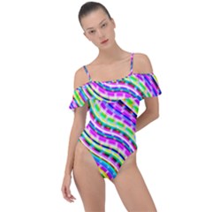 Neon Trippy Swirls Twirls Design Frill Detail One Piece Swimsuit by Salmanaz77