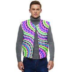 Neon Trippy Swirls Twirls Design Men s Button Up Puffer Vest	