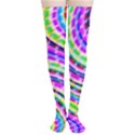 Neon Trippy Swirls Twirls Design Thigh High Stockings View1