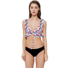 Fabric Geometric Pattern Background Low Cut Ruffle Edge Bikini Top