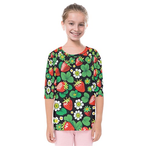 Strawberries Pattern Kids  Quarter Sleeve Raglan T-shirt by Salmanaz77