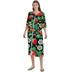 Strawberries Pattern Women s Cotton 3/4 Sleeve Nightgown by Salmanaz77