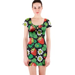 Strawberries Pattern Short Sleeve Bodycon Dress by Salmanaz77