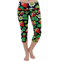 Strawberries Pattern Capri Yoga Leggings by Salmanaz77