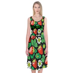 Strawberries Pattern Midi Sleeveless Dress by Salmanaz77