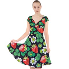 Strawberries Pattern Cap Sleeve Front Wrap Midi Dress by Salmanaz77