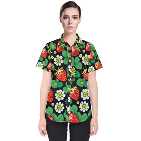 Strawberries Pattern Women s Short Sleeve Shirt by Salmanaz77