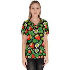 Strawberries Pattern Women s V-neck Scrub Top by Salmanaz77