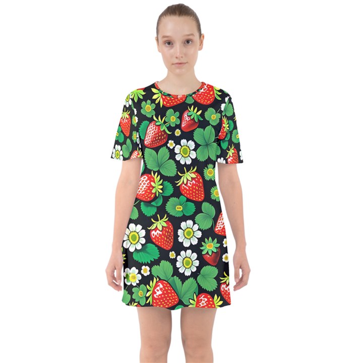 Strawberries Pattern Sixties Short Sleeve Mini Dress