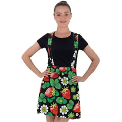 Strawberries Pattern Velvet Suspender Skater Skirt by Salmanaz77