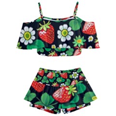 Strawberries Pattern Kids  Off Shoulder Skirt Bikini by Salmanaz77