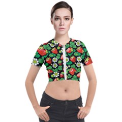 Strawberries Pattern Short Sleeve Cropped Jacket by Salmanaz77