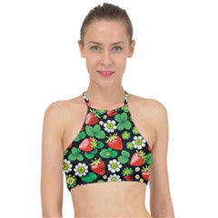 Strawberries Pattern Halter Bikini Top by Salmanaz77