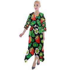 Strawberries Pattern Quarter Sleeve Wrap Front Maxi Dress by Salmanaz77