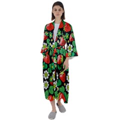 Strawberries Pattern Maxi Satin Kimono by Salmanaz77