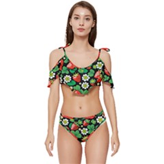 Strawberries Pattern Ruffle Edge Tie Up Bikini Set	 by Salmanaz77