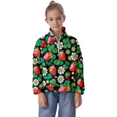 Strawberries Pattern Kids  Half Zip Hoodie