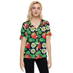 Strawberries Pattern Bow Sleeve Button Up Top by Salmanaz77