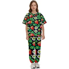 Strawberries Pattern Kids  T-shirt And Pants Sports Set by Salmanaz77