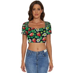 Strawberries Pattern Short Sleeve Square Neckline Crop Top  by Salmanaz77