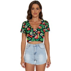 Strawberries Pattern V-neck Crop Top by Salmanaz77