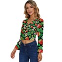 Strawberries Pattern Long Sleeve V-Neck Top View2