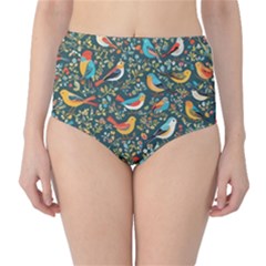 Birds Pattern Flowers Whimsical Classic High-waist Bikini Bottoms by Salmanaz77