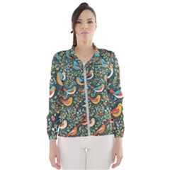 Birds Pattern Flowers Whimsical Women s Windbreaker by Salmanaz77