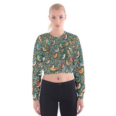 Birds Pattern Flowers Whimsical Cropped Sweatshirt